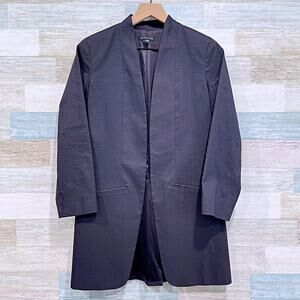 Eileen Fisher Silk Lined Collarless Longline Open Blazer Jacket Black Womens 4